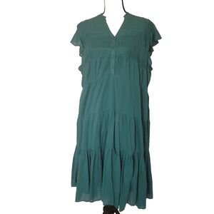 Sundance XL dress pleated v-neck button pockets lining ruffle